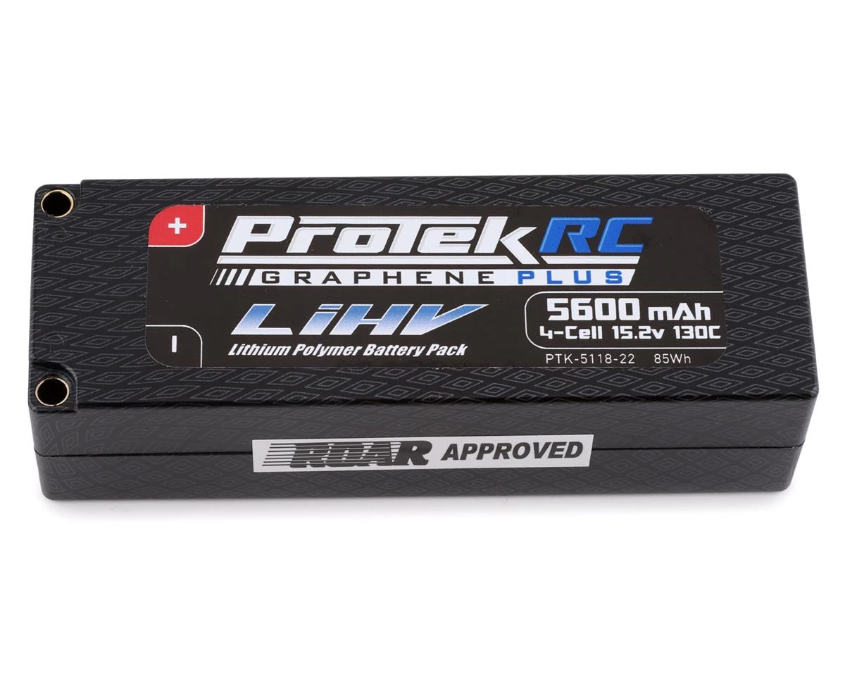 ProTek RC 4S 130C Low IR Silicon Graphene HV LCG LiPo Battery (15.2V/5600mAh) w/5mm Connector (ROAR Approved) 3 ProTek RC 4S 130C Low IR Silicon Graphene HV LCG LiPo Battery (15.2V/5600mAh) w/5mm Connector (ROAR Approved)