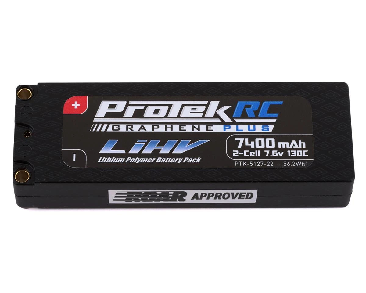 ProTek RC 2S 130C Low IR Si-Graphene + HV LiPo Battery (7.6V/7400mAh) w/5mm Connectors (ROAR Approved) 3 ProTek RC 2S 130C Low IR Si-Graphene + HV LiPo Battery (7.6V/7400mAh) w/5mm Connectors (ROAR Approved)