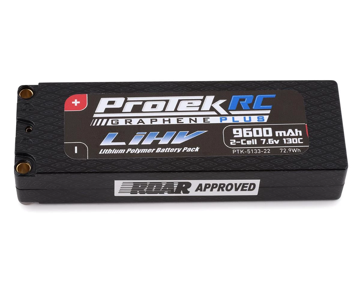 ProTek RC 2S 130C Low IR Si-Graphene + HV LiPo Battery (7.6V/9600mAh) w/5mm Connectors (ROAR Approved) 3 ProTek RC 2S 130C Low IR Si-Graphene + HV LiPo Battery (7.6V/9600mAh) w/5mm Connectors (ROAR Approved)
